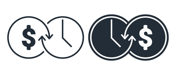 Time is money icon. Cash exchanged for time. Vector illustration