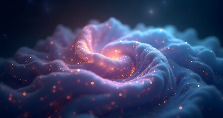 Dreamy pink and blue cosmic waves floating in space
