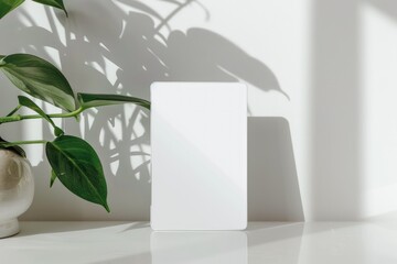 Minimalist white vertical rectangle mockup on a clean white background, front view.