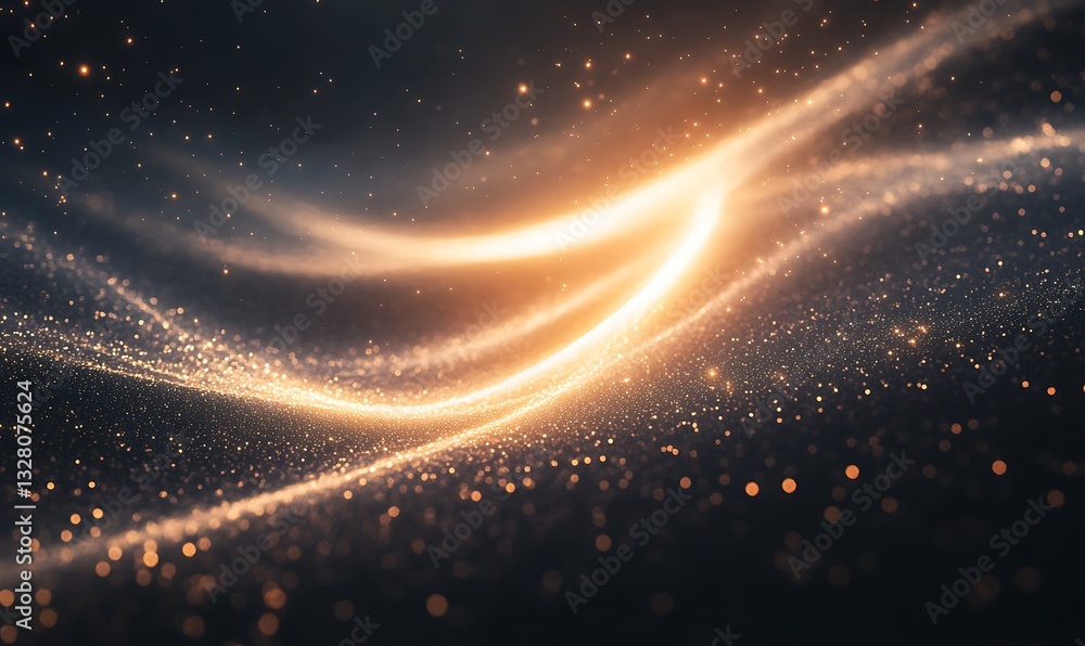 Aufkleber Abstract golden light streaks flowing through dark space, creating a shimmering effect.