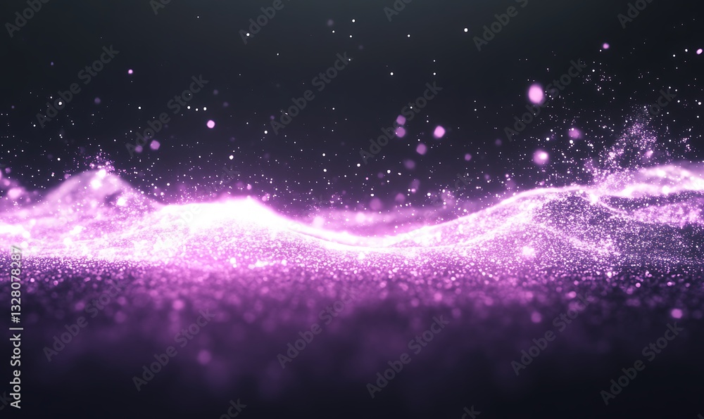 Poster vibrant pink waves of light create an ethereal, sparkling effect against a dark background.