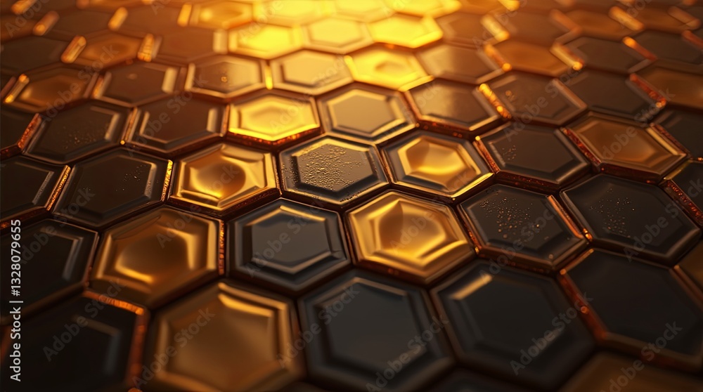 Poster a close up of a honeycomb pattern with gold and black colors