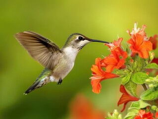 Fototapeta premium Hummingbird Feeding for Garden Bloom, Nature.