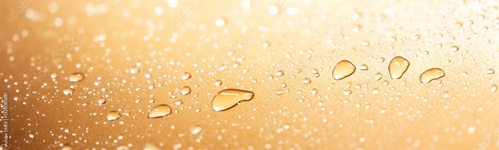Poster close-up of water droplets on a golden surface, creating a warm, textured appearance.