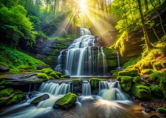 Fototapeta premium Majestic Waterfall in Northern Alabama's Lush Forest - Aerial View