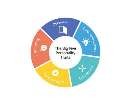 The Big 5 personality traits dimensions from openness, conscientiousness, extraversion, agreeableness,  neuroticism
