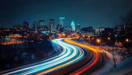 Obraz premium Minneapolis Skyline Night Lights Highway