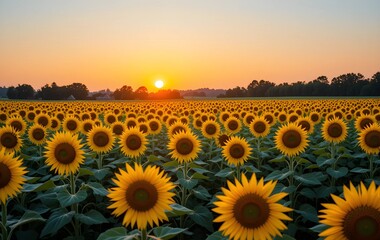 Obraz premium Beautiful Sunset of Sunflower in The Field