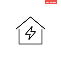 Black single home energy line icon, simple house power or thunder flat design infographic pictogram vector, app logo web button ui ux interface elements isolated on white background