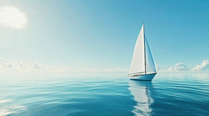 Fototapeta premium Serene Sailboat Gliding Through Calm Waters Under Clear Blue Sky with Gentle Sunlight