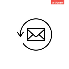 Single black email refresh line icon, simple message with turning circle flat design pictogram vector for app logo ads web webpage button ui ux interface elements isolated on white background