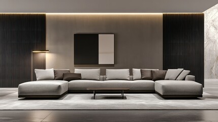 Modern Minimalist Living Room Interior Design: Contemporary Sectional Sofa and Neutral Color Palette