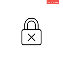 Black single error lock line icon, simple unsafe password protection flat design concept vector for app ads web banner button ui ux interface elements isolated on white background