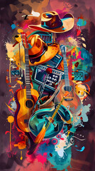 A Vibrant Collage Representing Different American Music Genres