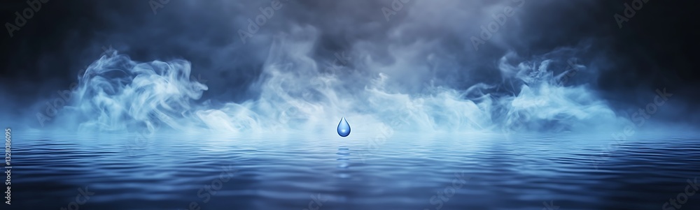 Leinwandbilder serene water surface with a single drop creating ripples in a misty, ethereal atmosphere.
