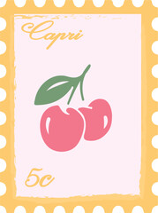 Postcard Europe fruit lobster euro postcards stamp cherrys wavy lemon Trending Graphic Tee t-shirt logo slogan artwork typography tote badge emblem crest
