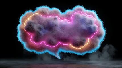 Abstract Cosmic Cloud Speech Bubble with Neon Lights