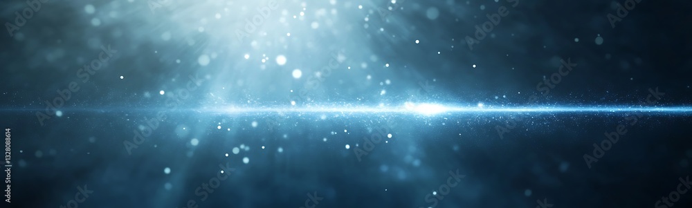 Poster radiant beams of light penetrate a deep blue background, creating an ethereal atmosphere.