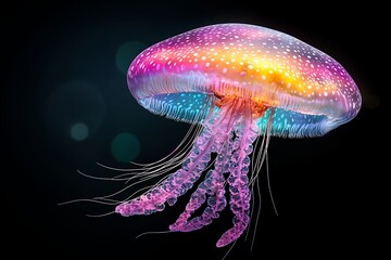 Abstract Pixelated Jellyfish in Vibrant Colors Against Black Background