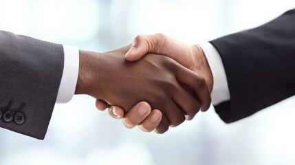 Obraz premium Business professionals shaking hands after a successful meeting in a modern office.