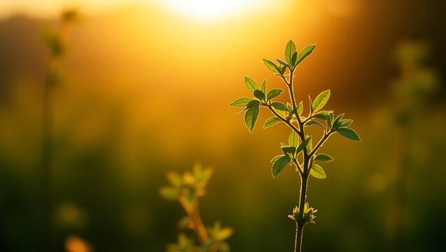  slender dicot plant is silhouetted against a golden sunset, showcasing delicate leaves and the beauty of dusk
