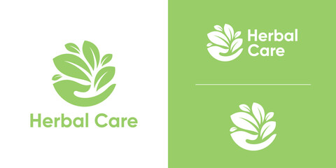 logo design combination of hand and leaf, logo design health care, herbal care, nature, icon, idea, creative.