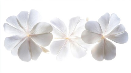 Three Delicate White Flowers on White Background