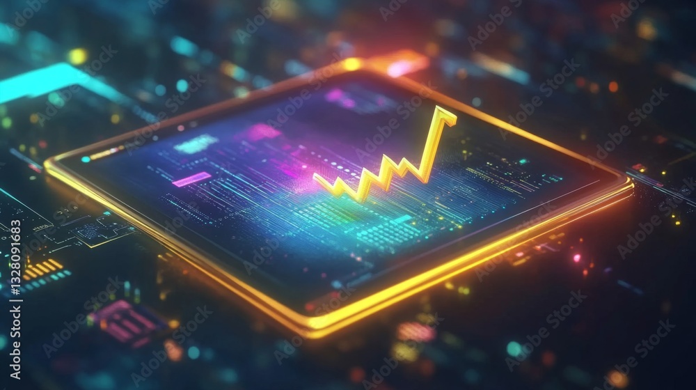 Poster abstract futuristic graph rising on digital display
