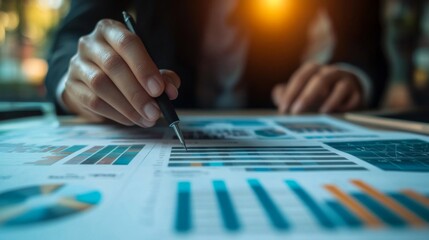 Naklejka premium Closeup of Hands Reviewing Financial Charts and Graphs