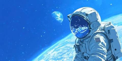 A lone astronaut exploring the vastness of space near planets