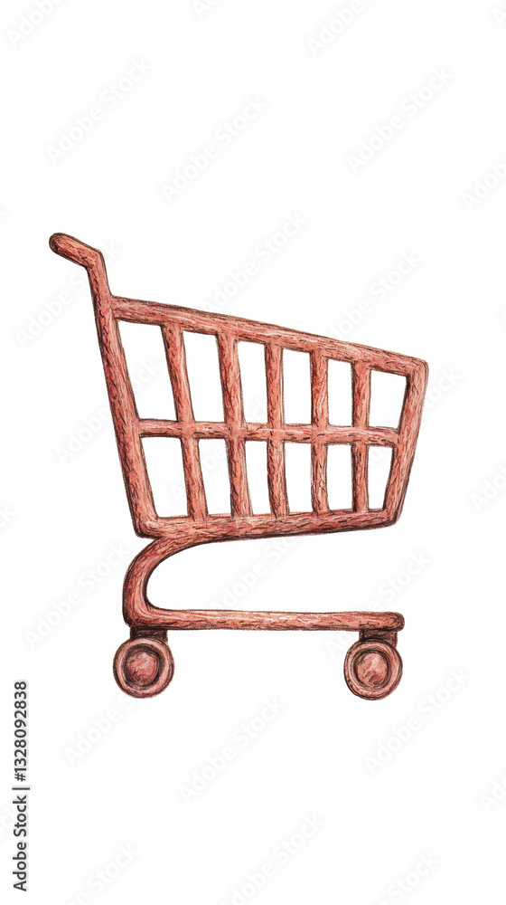 Poster a shopping cart illustrated in a simple design, featuring a grid-like frame and wheels for mobility.
