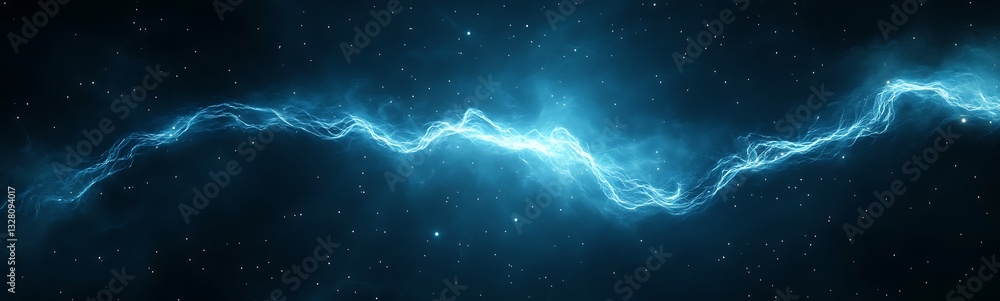 Poster electric blue lightning bolt cutting through a dark space, creating a striking visual effect.