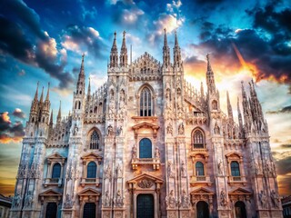 Fototapeta premium Milan Duomo Close-up: Marble Facade & Statues, Italian Architecture, January 2024