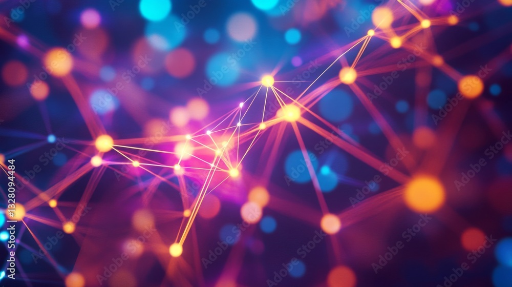 Poster abstract network connections glowing lines and points