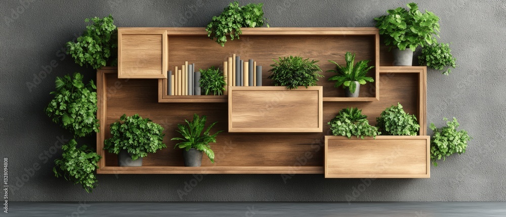Poster vibrant shelf showcasing an array of various plants perfectly arranged in a contemporary home enviro