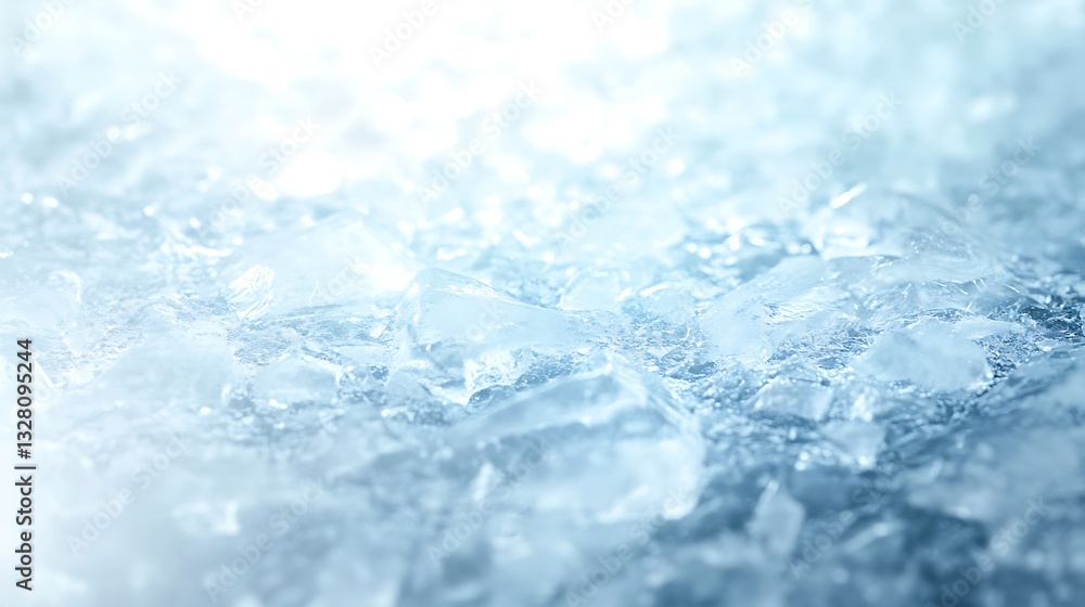 Poster close-up of ice crystals on a surface, reflecting light in a cool, serene setting.