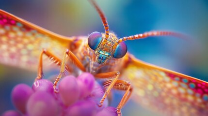 Close-Up of a Colorful Insect on a Pink Flower