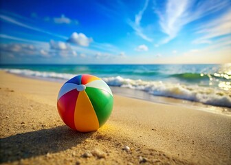 Miniature Beach Ball: Toy Ball on Sandy Shore, Tilt-Shift Photography