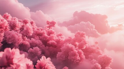 Fototapeta premium Pink Cherry Blossoms and Clouds at Sunset