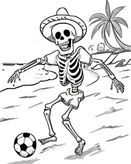 Skeleton playing football, vector of a skeleton 