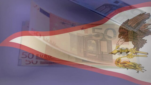Eagle holding sword over waving flag with animation in school setting