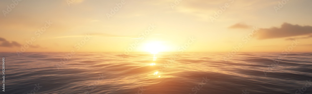 Poster serene sunset over calm ocean waves, creating a tranquil atmosphere.