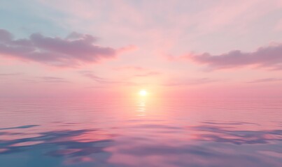 A serene sunset over calm waters, featuring soft pastel colors and a tranquil atmosphere.