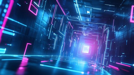 Fototapeta na wymiar Abstract Neon Cyberpunk City Tunnel with Glowing Pink and Blue Lines