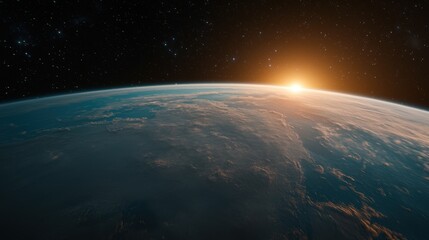 Obraz premium Stunning View of Earth from Space with Rising Sun and Stars Above