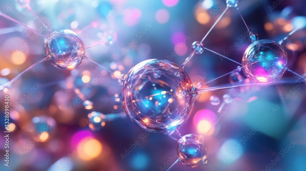 Poster abstract colorful glowing molecular structure network