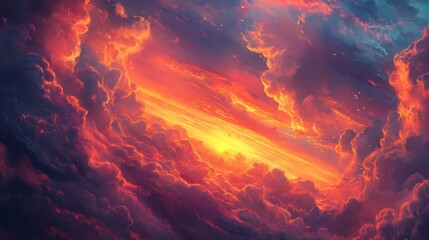 Fiery Orange And Red Cloudscape Abstract Digital Artwork