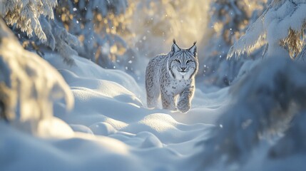 Majestic Lynx in Snowy Winter Forest