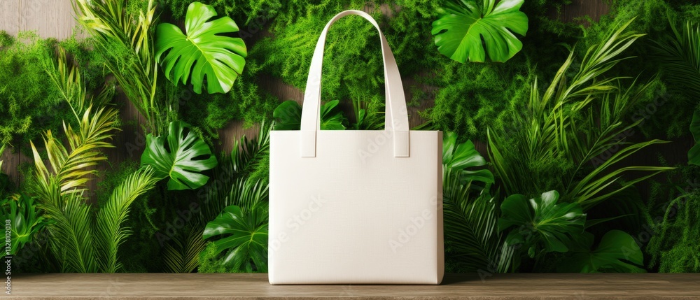 Poster elegant white tote bag positioned on a table creating a clean and modern aesthetic perfect for brand