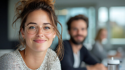 Creative collaboration of designers innovating capsule collection modern office portrait photography bright environment engaging viewpoint